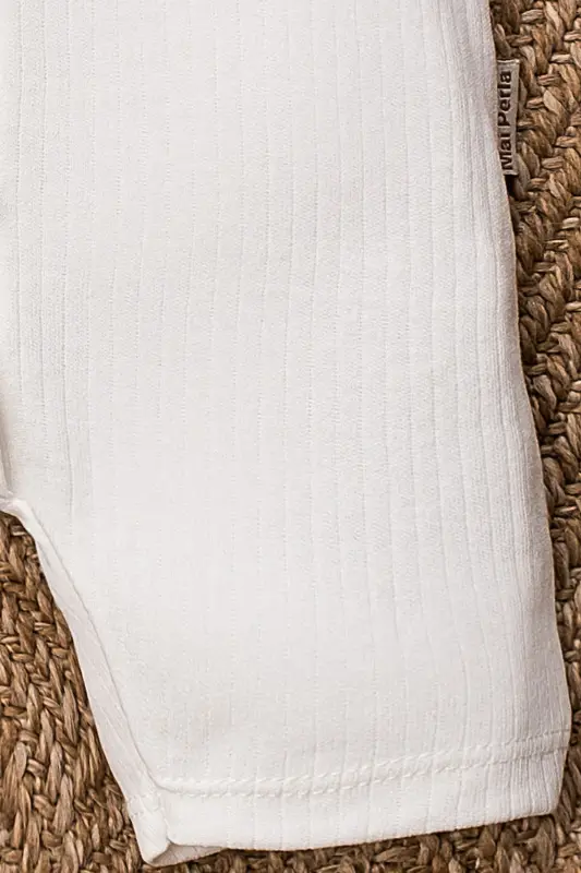 Kısa Kollu Tahta Düğmeli Organik Tulum Bebek Takım-Beyaz - 5