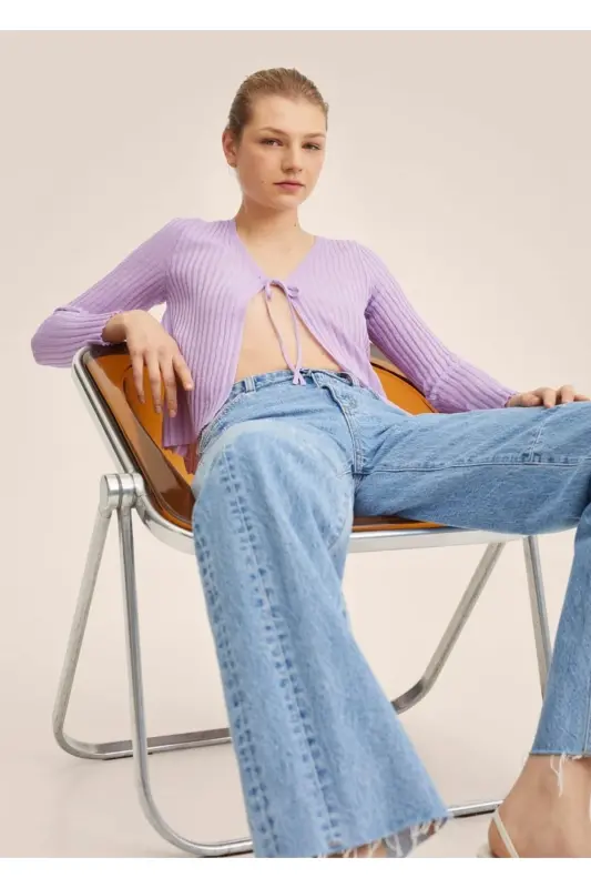 Kısa Örgü Hırka-Açık/Pastel Mor - 5