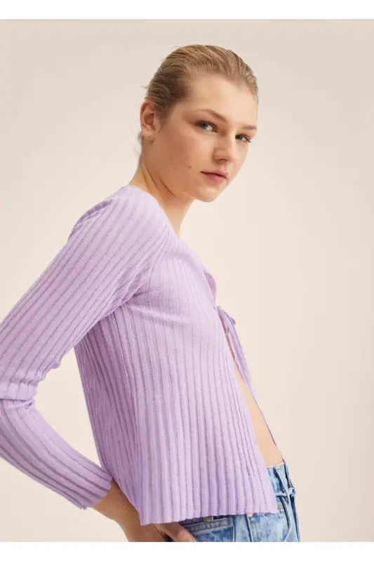 Kısa Örgü Hırka-Açık/Pastel Mor - 6