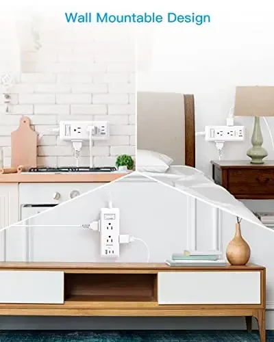 Short Extension Cord 1 Ft, HANYCONY Ultra Thin Flat Plug Power Strip, 6 Outlets 3 USB Ports(2 USB C), Multiple Outlet Extender with Wall Mount No Surge Protector for Dorm Room Cruise Travel Essentials - 7