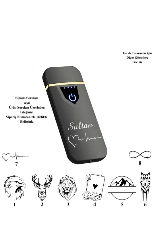 Kişiye Özel Baskılı Vip Alevsiz Çakmak Parmak Izi Dokunmatik Şarjlı Çakmak Siyah-Füme Usb - 1