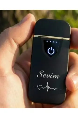 Kişiye Özel Baskılı Vip Alevsiz Çakmak Parmak Izi Dokunmatik Şarjlı Çakmak Siyah-Füme Usb - 2