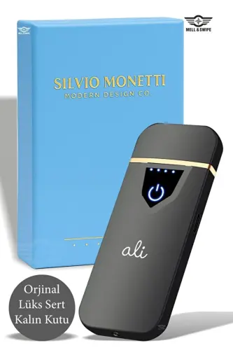 Kişiye Özel Baskılı Vip Alevsiz Çakmak Parmak Izi Dokunmatik Şarjlı Çakmak Siyah-Füme Usb - 4