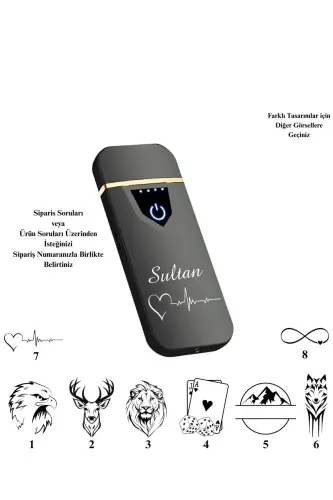 Kişiye Özel Baskılı Vip Alevsiz Çakmak Parmak Izi Dokunmatik Şarjlı Çakmak Siyah-Füme Usb 
