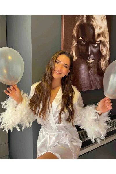 Kişiye Özel Beyaz Saten Gelin Bride Sabahlık Ceremonist - Modazone