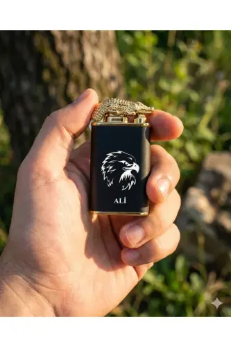 Kişiye Özel Çakmak Çift Alev Gazlı Ejderha Alevi Çakmak Kişiselleştirilebilir İsim/ Tasarımlı-Siyah Cakmak - 4