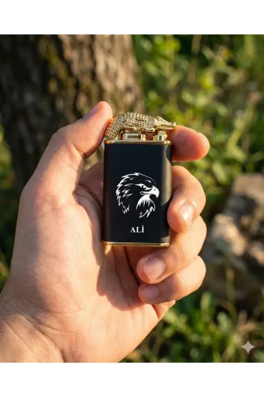 Kişiye Özel Çakmak Çift Alev Gazlı Ejderha Alevi Çakmak Kişiselleştirilebilir İsim/ Tasarımlı-Siyah Cakmak - 4