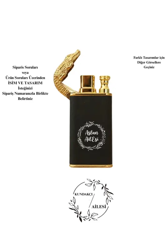 Kişiye Özel Hediyelik Çakmak Tasarım ve İsim Baskılı-Siyah Tasarım Çakmak - 1