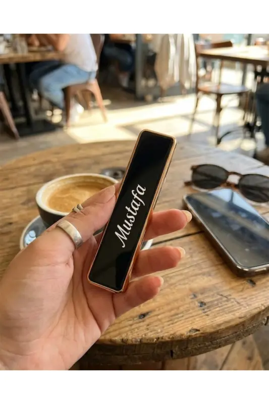 Kişiye Özel Hediyelik Çakmak Tasarım ve İsim Baskılı Usb Şarjlı Alevsiz-Siyah Cam Çakmak - 3