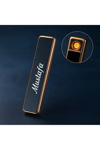 Kişiye Özel Hediyelik Çakmak Tasarım ve İsim Baskılı Usb Şarjlı Alevsiz-Siyah Cam Çakmak - 5