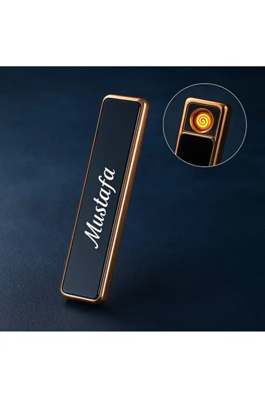 Kişiye Özel Hediyelik Çakmak Tasarım ve İsim Baskılı Usb Şarjlı Alevsiz-Siyah Cam Çakmak - 5