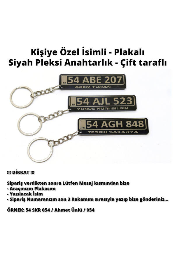 Kişiye Özel İsimli - Siyah Plakalı - Pleksi Anahtarlık - Çift Taraflı - 1 Adet - 4