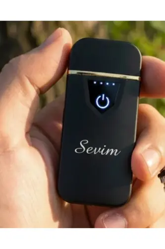 Kişiye Özel Tasarım Baskılı Vip Alevsiz Çakmak Parmak Izli Dokunmatik Şarjlı Çakmak-Usb Siyah - FARIST (1)