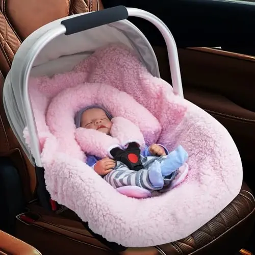 Winter Baby Car Seat Cover, Infant Car Seat Liner with Plush Fleece, Infant Insert for Baby Carseat, Warm Carseat Cover for Cold Weather, Baby Carrier Cover Liner Replacement for Newborn Shower Party - 6
