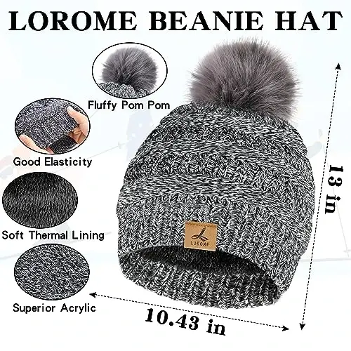 Winter Beanie Hat Scarf Gloves Set, Soft Warm Knit Hat Warm Touchscreen Gloves Neck Warmer Thick Knitted Scarves for Women - 3