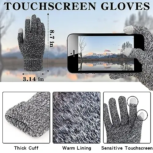 Winter Beanie Hat Scarf Gloves Set, Soft Warm Knit Hat Warm Touchscreen Gloves Neck Warmer Thick Knitted Scarves for Women - 4