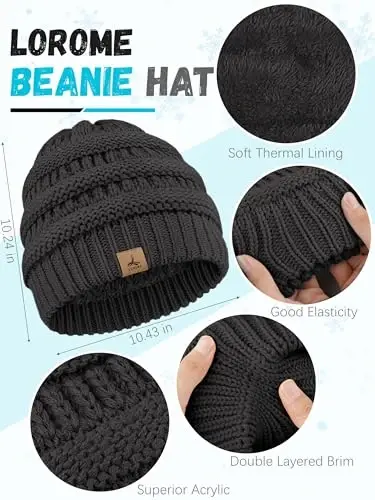 Winter Beanie Hat Scarf Gloves, Warm Fleece Knit Hats Touch Screen Gloves Neck Scarf Set Winter Gifts for Unisex Adult - 2