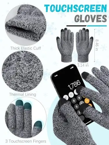 Winter Beanie Hat Scarf Gloves, Warm Fleece Knit Hat Long Scarf Neck Warmer Touch Screen Winter Gloves Set Gifts for Women - 4