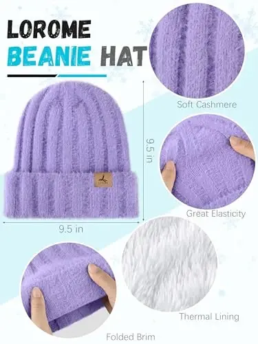 Winter Beanie Hat Scarf Gloves, Warm Fleece Knit Hat Long Scarf Neck Warmer Touch Screen Winter Gloves Set Gifts for Women - 2