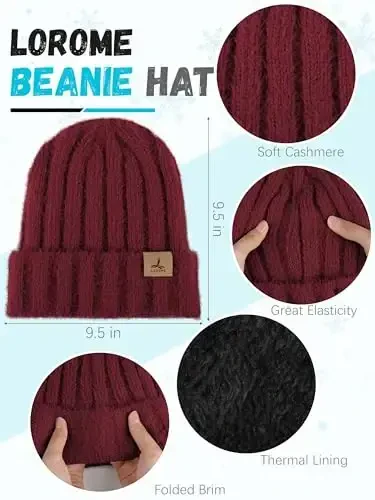 Winter Beanie Hat Scarf Gloves, Warm Fleece Knit Hat Long Scarf Neck Warmer Touch Screen Winter Gloves Set Gifts for Women - 2