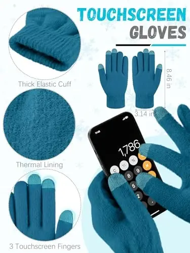 Winter Beanie Hat Scarf Gloves, Warm Fleece Knit Hat Long Scarf Neck Warmer Touch Screen Winter Gloves Set Gifts for Women - 4