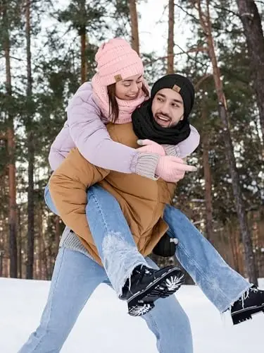 Kışlık Bere Şapka Atkı Eldiven, Sıcak Polar Örme Şapkalar Dokunmatik Ekran Eldiven Boyun Atkı Seti, Unisex Yetişkin için Kış Hediyeleri - 5