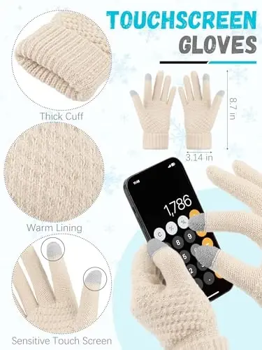 Winter Beanie Hat Scarf Gloves, Warm Fleece Knit Hats Touch Screen Gloves Neck Scarf Set Winter Gifts for Unisex Adult - 3