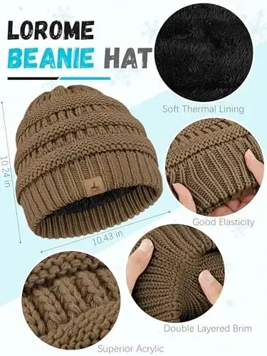 Winter Beanie Hat Scarf Gloves, Warm Fleece Knit Hats Touch Screen Gloves Neck Scarf Set Winter Gifts for Unisex Adult - 2