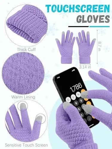 Winter Beanie Hat Scarf Gloves, Warm Fleece Knit Hats Touch Screen Gloves Neck Scarf Set Winter Gifts for Unisex Adult - 3
