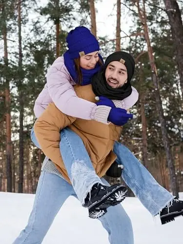 Winter Beanie Hat Scarf Gloves, Warm Fleece Knit Hats Touch Screen Gloves Neck Scarf Set Winter Gifts for Unisex Adult - 5