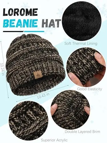 Winter Beanie Hat Scarf Gloves, Warm Fleece Knit Hats Touch Screen Gloves Neck Scarf Set Winter Gifts for Unisex Adult - LOROME (1)