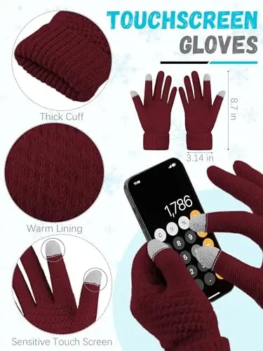 Kışlık Bere Şapka Atkı Eldiven, Sıcak Polar Örme Şapkalar Dokunmatik Ekran Eldiven Boyun Atkısı Seti Unisex Yetişkin için Kış Hediyeleri - 3