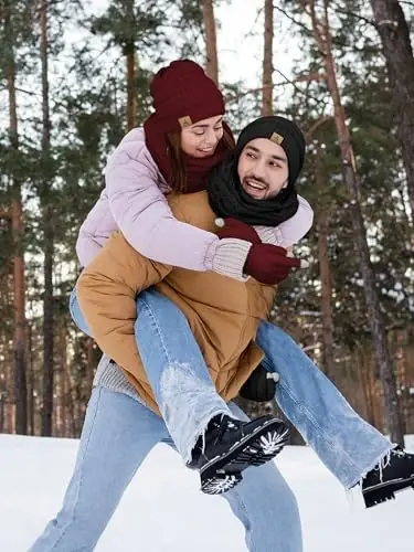 Kışlık Bere Şapka Atkı Eldiven, Sıcak Polar Örme Şapkalar Dokunmatik Ekran Eldiven Boyun Atkısı Seti Unisex Yetişkin için Kış Hediyeleri - 5