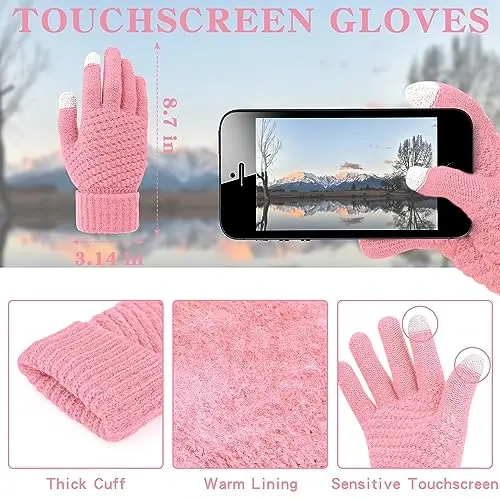 Winter Beanie Hat Scarf Gloves, Warm Fleece Knit Hats Touch Screen Gloves Neck Scarf Set Winter Gifts for Unisex Adult - 4