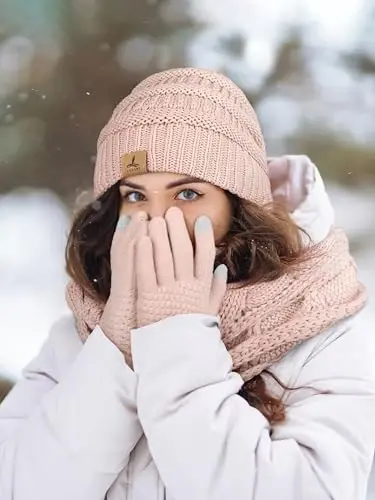 Winter Beanie Hat Scarf Gloves, Warm Fleece Knit Hats Touch Screen Gloves Neck Scarf Set Winter Gifts for Unisex Adult - 6