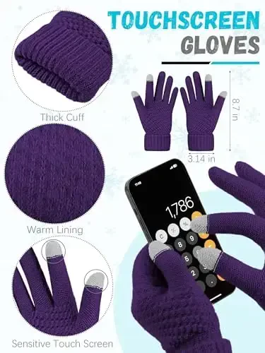 Winter Beanie Hat Scarf Gloves, Warm Fleece Knit Hats Touch Screen Gloves Neck Scarf Set Winter Gifts for Unisex Adult - 3