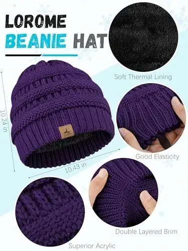 Winter Beanie Hat Scarf Gloves, Warm Fleece Knit Hats Touch Screen Gloves Neck Scarf Set Winter Gifts for Unisex Adult - LOROME (1)