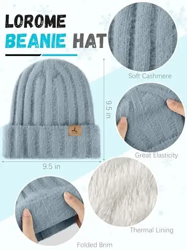 Winter Beanie Hat Scarf Gloves, Warm Fleece Knit Hat Long Scarf Neck Warmer Touch Screen Winter Gloves Set Gifts for Women - WINTER (1)