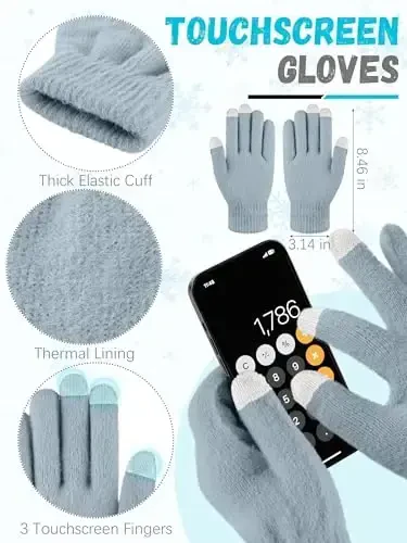 Winter Beanie Hat Scarf Gloves, Warm Fleece Knit Hat Long Scarf Neck Warmer Touch Screen Winter Gloves Set Gifts for Women - 4