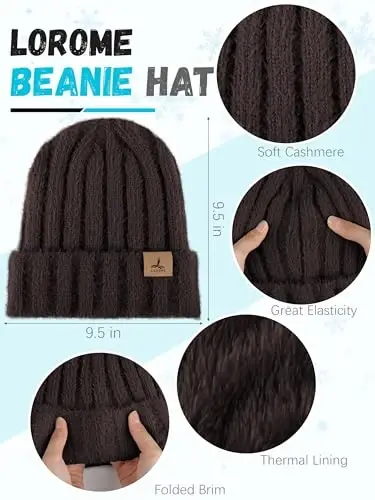 Winter Beanie Hat Scarf Gloves, Warm Fleece Knit Hat Long Scarf Neck Warmer Touch Screen Winter Gloves Set Gifts for Women - 2