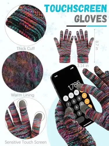 Winter Beanie Hat Scarf Gloves, Warm Fleece Knit Hats Touch Screen Gloves Neck Scarf Set Winter Gifts for Unisex Adult - 3