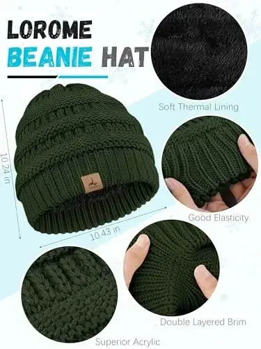 Winter Beanie Hat Scarf Gloves, Warm Fleece Knit Hats Touch Screen Gloves Neck Scarf Set Winter Gifts for Unisex Adult - LOROME (1)