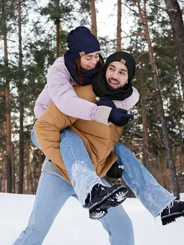 Kışlık Bere Şapka Atkı Eldivenler, Sıcak Polar Örme Şapkalar Dokunmatik Ekran Eldivenler Boyun Atkısı Seti Unisex Yetişkin için Kışlık Hediyeler - 5