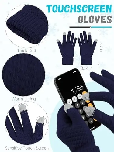 Winter Beanie Hat Scarf Gloves, Warm Fleece Knit Hats Touch Screen Gloves Neck Scarf Set Winter Gifts for Unisex Adult - 3