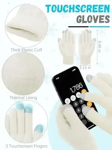 Winter Beanie Hat Scarf Gloves, Warm Fleece Knit Hat Long Scarf Neck Warmer Touch Screen Winter Gloves Set Gifts for Women - 4