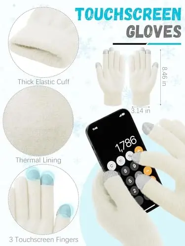 Winter Beanie Hat Scarf Gloves, Warm Fleece Knit Hat Long Scarf Neck Warmer Touch Screen Winter Gloves Set Gifts for Women - 4
