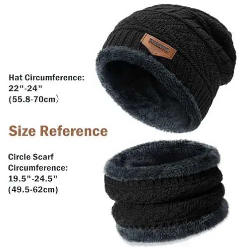 Winter Beanie Hat Circle Scarves Touchscreen Gloves Set, Warm Thick Fleece Lined Skull Cap Gloves Neck Warmer for Women Men - 3