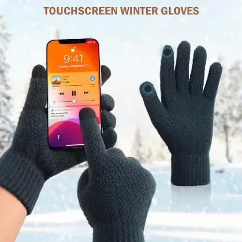 Winter Beanie Hat Circle Scarves Touchscreen Gloves Set, Warm Thick Fleece Lined Skull Cap Gloves Neck Warmer for Women Men - 5