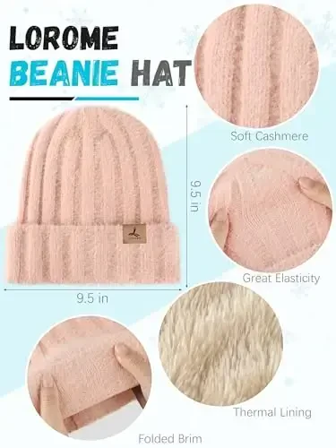 Winter Beanie Hat Scarf Gloves, Warm Fleece Knit Hat Long Scarf Neck Warmer Touch Screen Winter Gloves Set Gifts for Women - LOROME (1)
