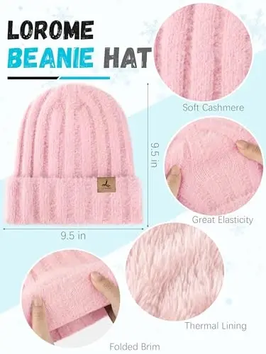 Winter Beanie Hat Scarf Gloves, Warm Fleece Knit Hat Long Scarf Neck Warmer Touch Screen Winter Gloves Set Gifts for Women - 2